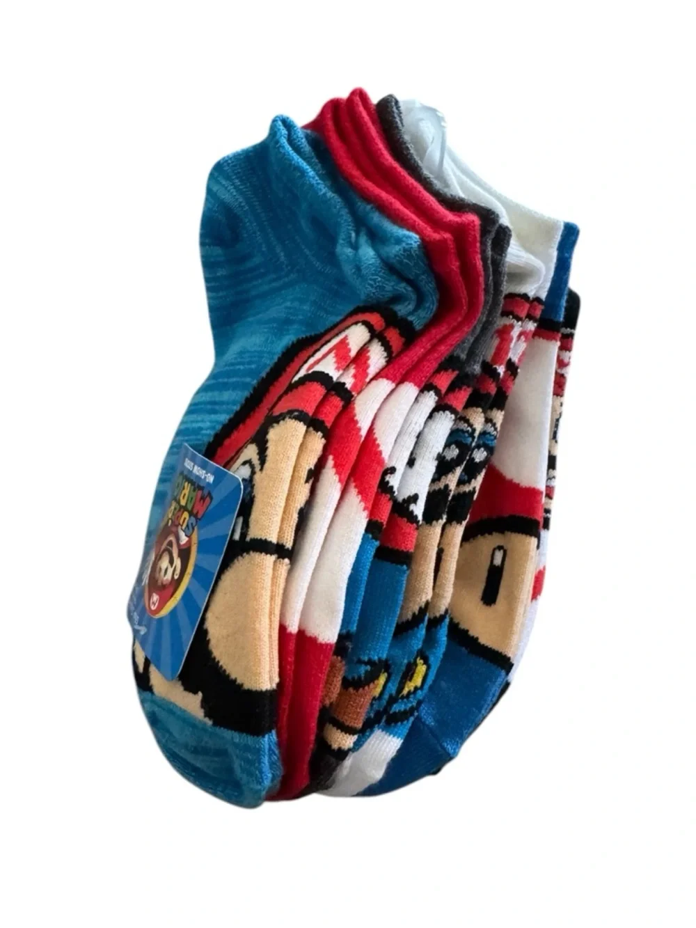 Nintendo Super Mario Low-Cut Character Socks - Blue, Red, White, Black, Tan 4-10